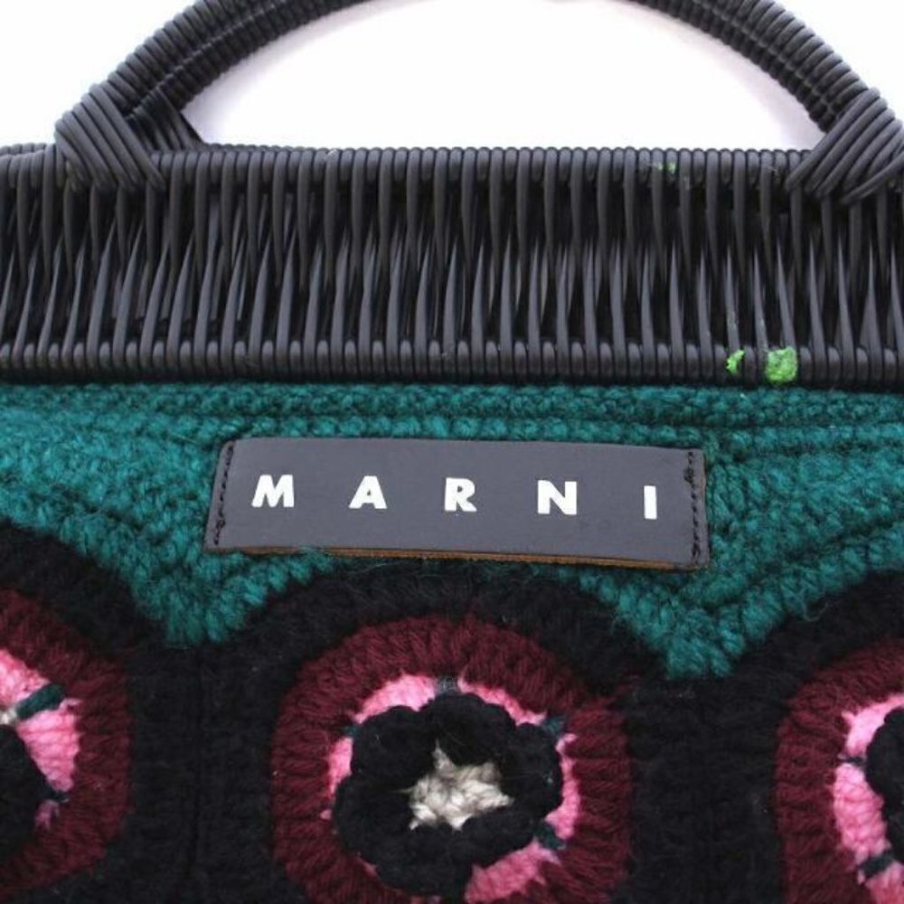 Marni Flower Cafe Market Frame Bag Crochet Handbag Tote Knit Multicolor /KH Used - Picture 7 of 7